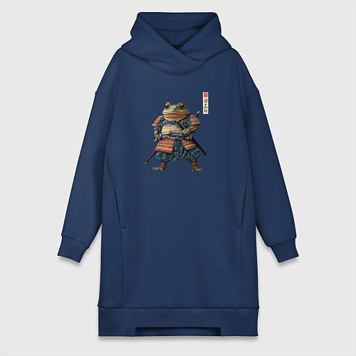 Женская толстовка-платье Лягушка самурай - japan aesthetic / Тёмно-синий – фото 1