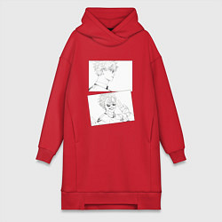 Женское худи-платье Эмоции Сатору Годжо - Магическая битва, цвет: красный
