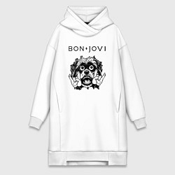 Женское худи-платье Bon Jovi - rock dog, цвет: белый