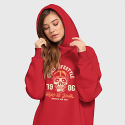 Женское худи-платье Череп в шлеме байкера, цвет: красный — фото 2
