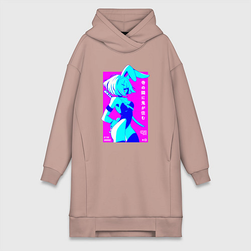 Женская толстовка-платье Девочка зайчик-самурай с катаной - sexy / Пыльно-розовый – фото 1