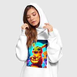 Женское худи-платье Пикачу зомби с тыквой - хэллоуин, цвет: белый — фото 2