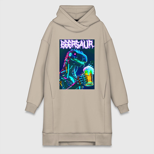 Женская толстовка-платье Neon cyber beersaur - neon glow fantasy / Миндальный – фото 1