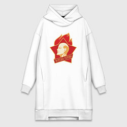 Женское худи-платье Ленин всегда готов - Пионерский значок, цвет: белый