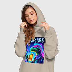 Женское худи-платье Пивозавр панк - неоновое свечение, цвет: миндальный — фото 2