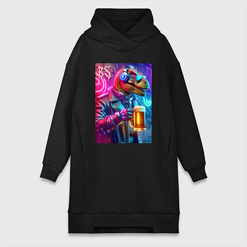 Женская толстовка-платье Dude beersaur - neon glow / Черный – фото 1