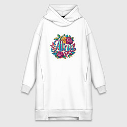 Женское худи-платье Алина три розы, цвет: белый