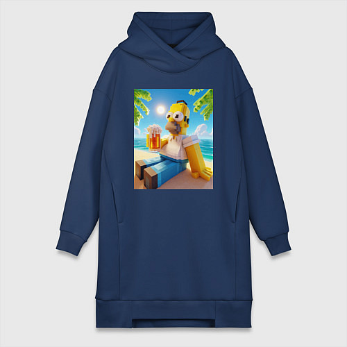 Женская толстовка-платье Гомер Симпсон в стиле Майнкрафт с кружкой пива - н / Тёмно-синий – фото 1