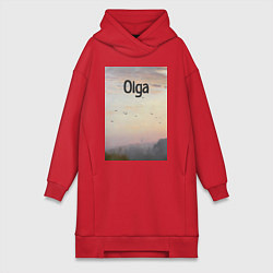Женское худи-платье Olga птицы в тумане, цвет: красный