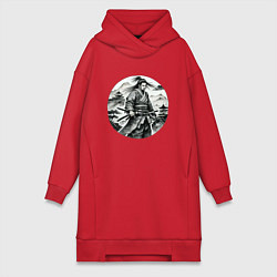 Женское худи-платье Самурай графика, цвет: красный