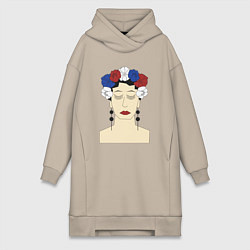 Женская толстовка-платье Женский портрет: девушка в венке триколор