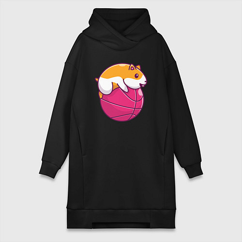 Женская толстовка-платье Хомяк баскетболист / Черный – фото 1