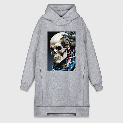 Женская толстовка-платье Кибер череп - нейроарт фантазия / Меланж – фото 1