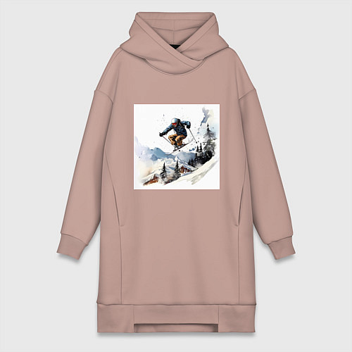 Женская толстовка-платье Лыжник на склоне / Пыльно-розовый – фото 1