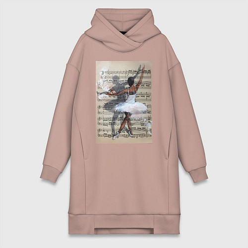 Женская толстовка-платье Балет ноты / Пыльно-розовый – фото 1