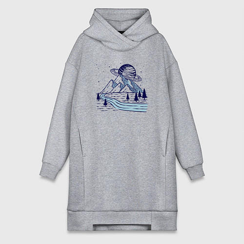 Женская толстовка-платье Сатурн и горы / Меланж – фото 1