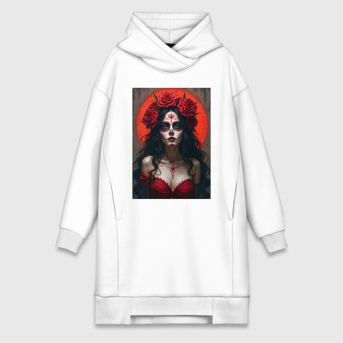Женская толстовка-платье Девушка с макияжем на день мертвых / Белый – фото 1