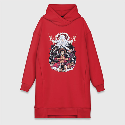 Женская толстовка-платье Ван-Пис Луффи Монки коллаж / Красный – фото 1