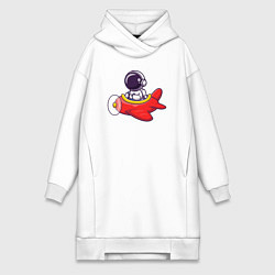 Женское худи-платье Космонавт в самолёте, цвет: белый