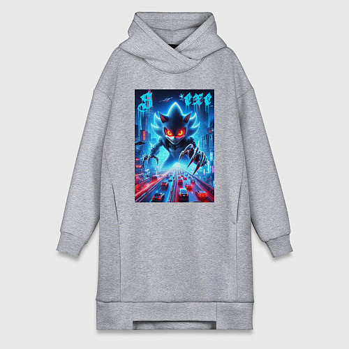 Женская толстовка-платье Hedgehog in neon metropolis - ai art / Меланж – фото 1