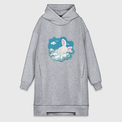 Женское худи-платье Зайчик спит на облаках, цвет: меланж