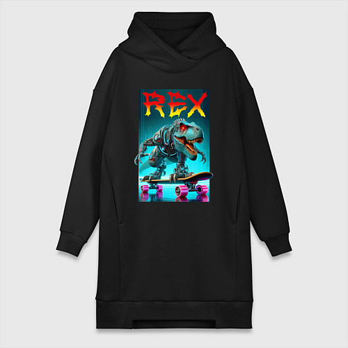 Женская толстовка-платье Tyrannosaur rex on a skateboard - ai art fantasy / Черный – фото 1