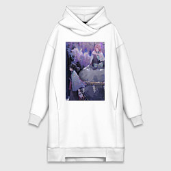 Женское худи-платье Клинок рассекающий демонов Гию Томиока, цвет: белый