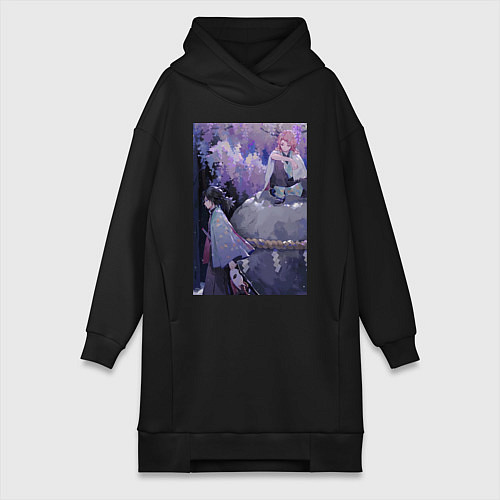 Женская толстовка-платье Клинок рассекающий демонов Гию Томиока / Черный – фото 1