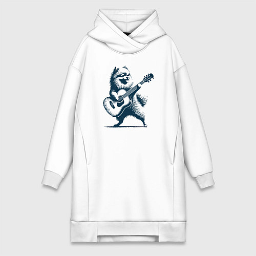 Женская толстовка-платье Шпиц играет на гитаре укулеле / Белый – фото 1