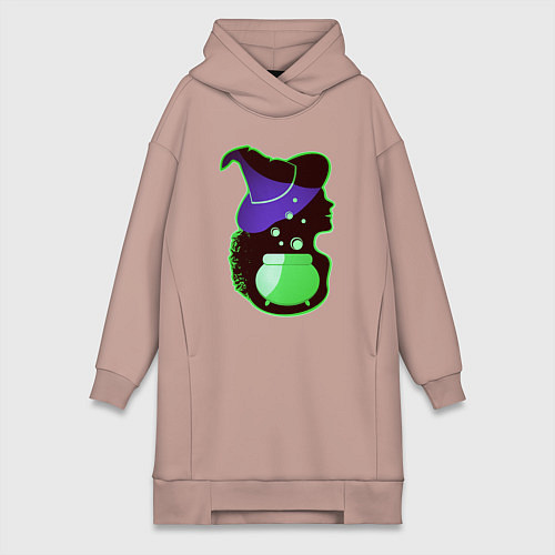Женская толстовка-платье Девушка ведьма и котел с зельем / Пыльно-розовый – фото 1