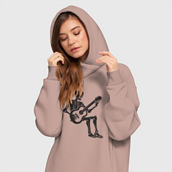 Женское худи-платье Скелет гитарист, цвет: пыльно-розовый — фото 2