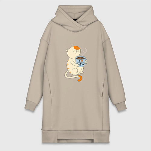 Женская толстовка-платье Кошачье чаепитие / Миндальный – фото 1