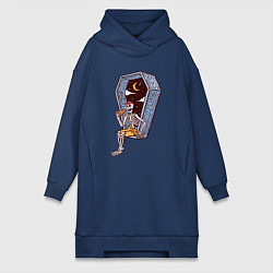 Женское худи-платье Скелет ест пиццу, цвет: тёмно-синий