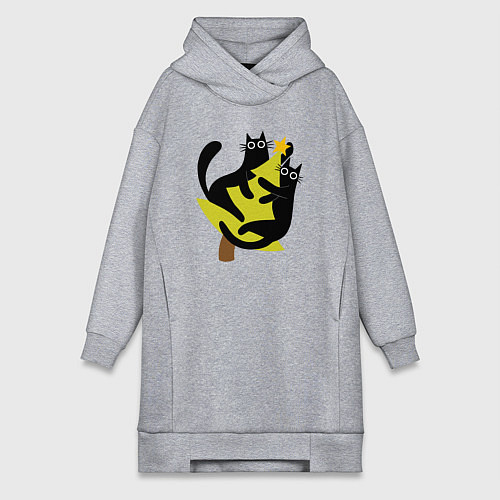 Женская толстовка-платье Черные коты на елке / Меланж – фото 1