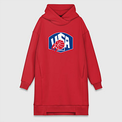 Женское худи-платье Баскетбол США, цвет: красный