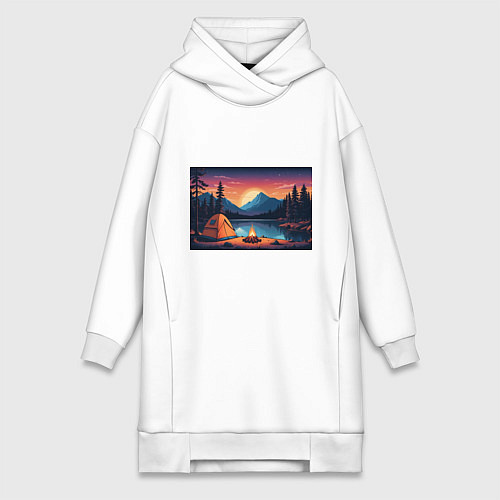 Женская толстовка-платье В лесу с палаткой / Белый – фото 1