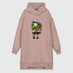 Женское худи-платье Спанч Боб - зомби, цвет: пыльно-розовый