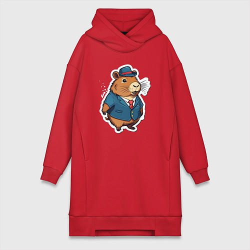 Женская толстовка-платье Капибара деловая / Красный – фото 1