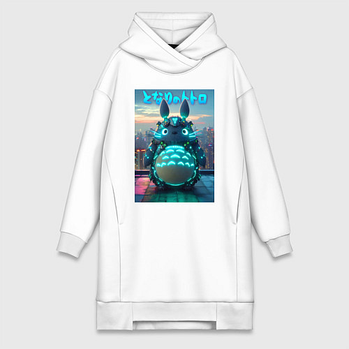 Женская толстовка-платье Cyber Totoro - neon glow fantasy / Белый – фото 1