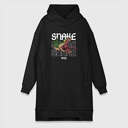 Женское худи-платье Зелёная змея символ года 2025, цвет: черный