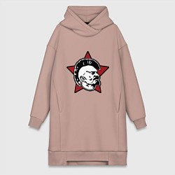 Женское худи-платье Значок - Владимир Ленин панк, цвет: пыльно-розовый
