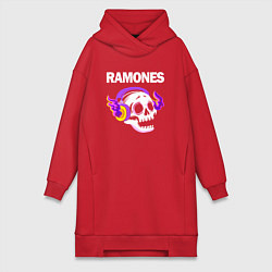 Женское худи-платье Ramones - неоновый череп, цвет: красный