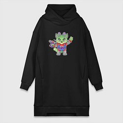 Женское худи-платье Кот инопланетянин, цвет: черный