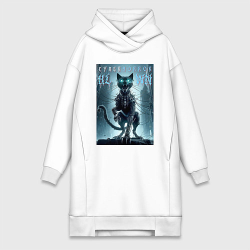 Женская толстовка-платье Cyber black cat - halloween horror fantasy / Белый – фото 1