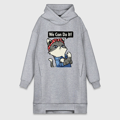 Женская толстовка-платье We can do it - cat / Меланж – фото 1