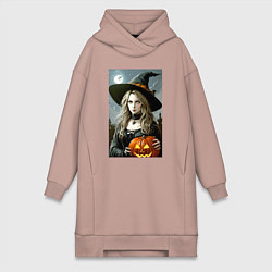 Женская толстовка-платье Ведьма держит тыкву - хэллоуин
