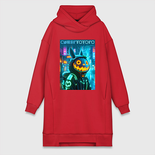 Женская толстовка-платье Totoro with a pumpkin head - halloween fantasy / Красный – фото 1