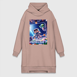 Женское худи-платье Инопланетянин следит за космонавтом - Майнкрафт, цвет: пыльно-розовый