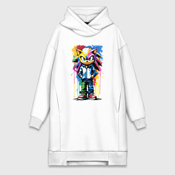 Женское худи-платье Ёжик Соник - граффити, цвет: белый