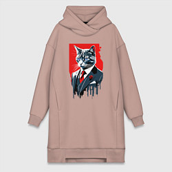 Женское худи-платье Кот джентльмен с голубыми глазами - мем, цвет: пыльно-розовый